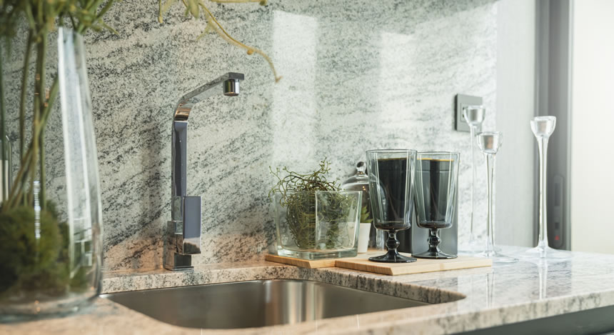 Houston kitchen with marble slab background